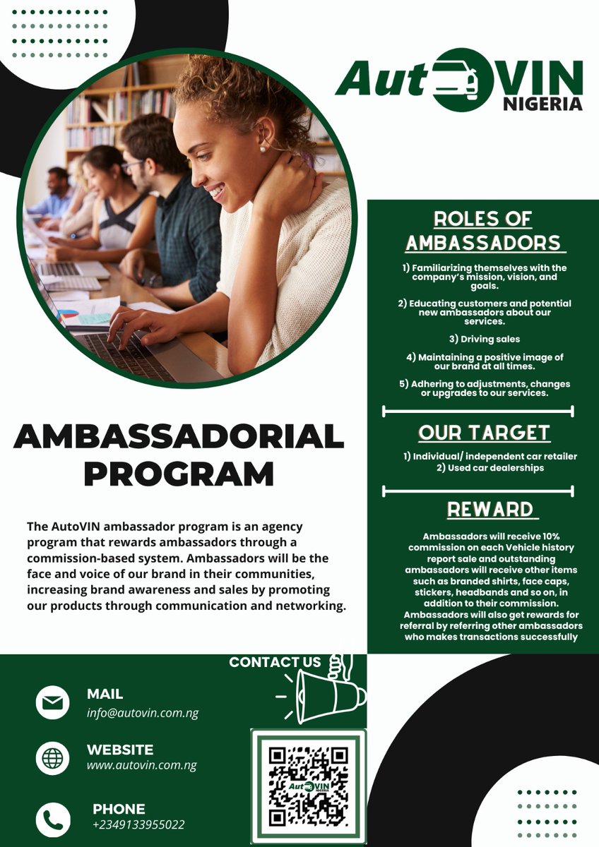 autovinnigeria's tweet photo. Join our team of ambassadors and be the driving force behind positive change.
Scan the barcode to begin your Ambassadorial quest now!!!
#Autovin #Ambassadorial #Program #2024trends https://t.co/MQyYuYRY0T