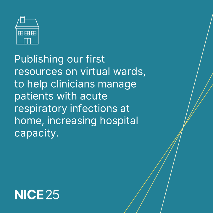 As we mark #NICE25, we’re highlighting 25 ways NICE has impacted the NHS. First up is our recent creation of an online resource, supporting the use of virtual wards for managing acute respiratory infection patients safely in their homes. Find out more⬇️ nice.org.uk/about/what-we-…