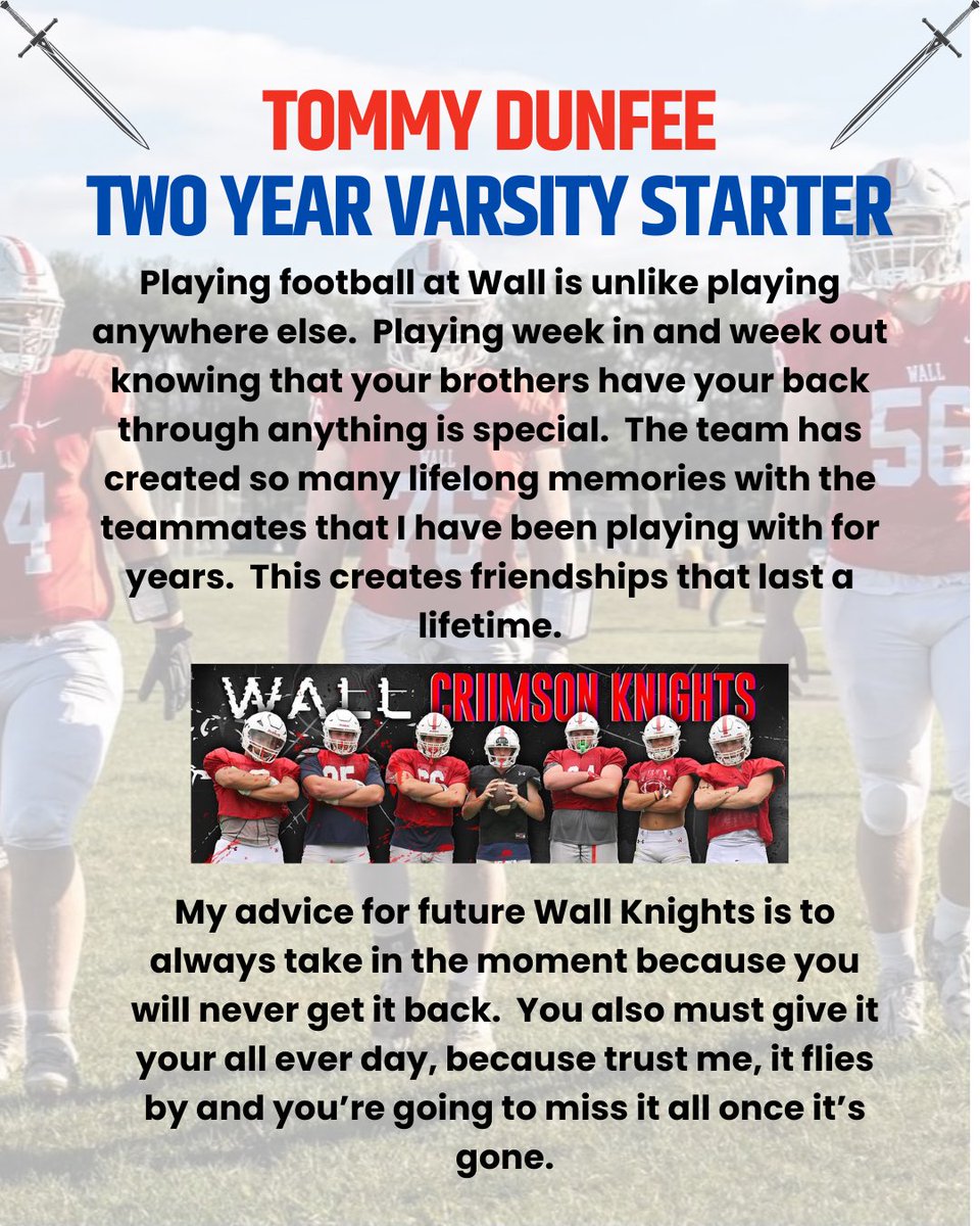 WallKnightsFB's tweet photo. 🗡️Class of ‘24 Senior Spotlight🗡️Tommy Dunfee🗡️2 year varsity starter🗡️Tommy is the ultimate teammate and represents the Knights the way we want🗡️@EdGurrieri @coachrogers328 @WallAthletics 🗡️#stayhome🗡️#HONORingourtradition🗡️#defineourfuture🗡️ https://t.co/Wz1qPxEQr2