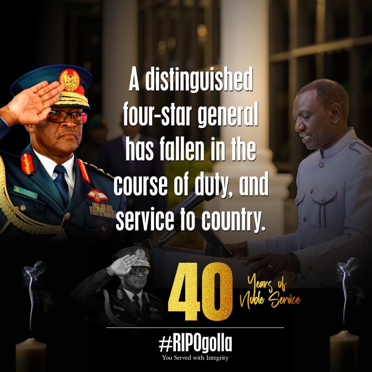 General Ogolla joined military on April 24 1984. Through his career, general Ogolla demonstrated an unwavering commitment to duty, professionalism and personal development. General Ogolla trained as a fighter pilot and instructor pilot with the United States Air Force and also