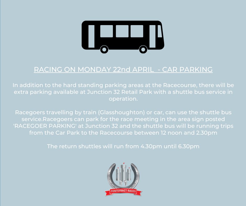 📢 Announcement regarding car parking next Monday,
there will be a shuttle bus service in operation between Junction 32 and the Racecourse 👇