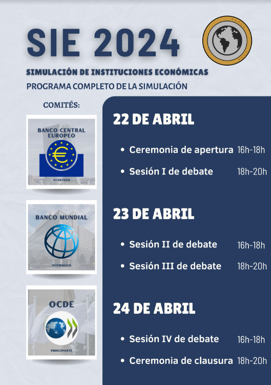Súmate a la primera Simulación de Instituciones Económicas (SIE) de la @uc3m organizada por la asociación de estudiantes StudECO. Se celebrará los días 22, 23 y 24 de abril en horario de tarde, en el campus de Getafe. ¡Participa! inscríbete en lc.cx/UDZXj0