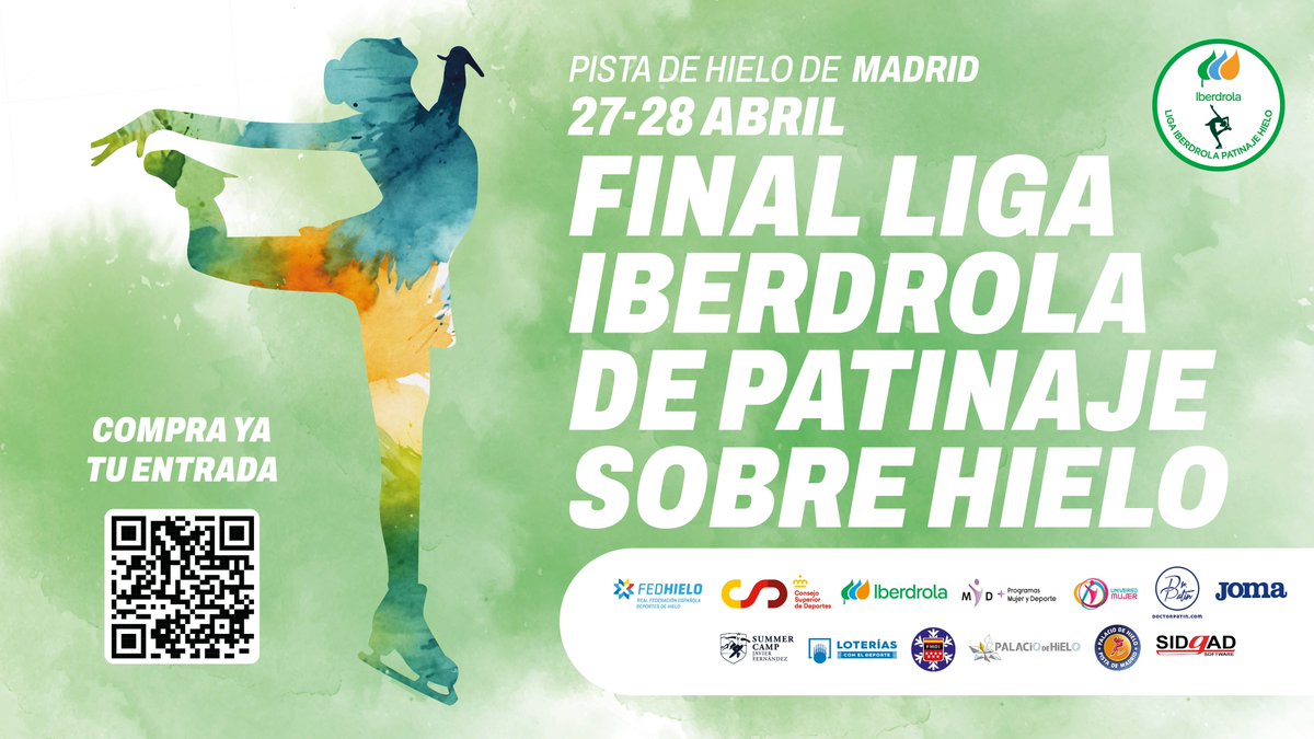 💥 𝙔𝘼 𝘼 𝙇𝘼 𝙑𝙀𝙉𝙏𝘼 ⛸️ Disponibles las entradas para la Final de la Liga @iberdrola de Patinaje 📍 Pista de Hielo de Madrid 🗓️ 27-28 de abril 🎟️ bit.ly/FinalLIPH2024 📺 COE TV 👀 El mejor patinaje se concentra en un fin de semana en Madrid, ¡no te lo pierdas!