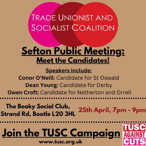 Sefton election meeting. Share with friends, family & neighbours in these areas