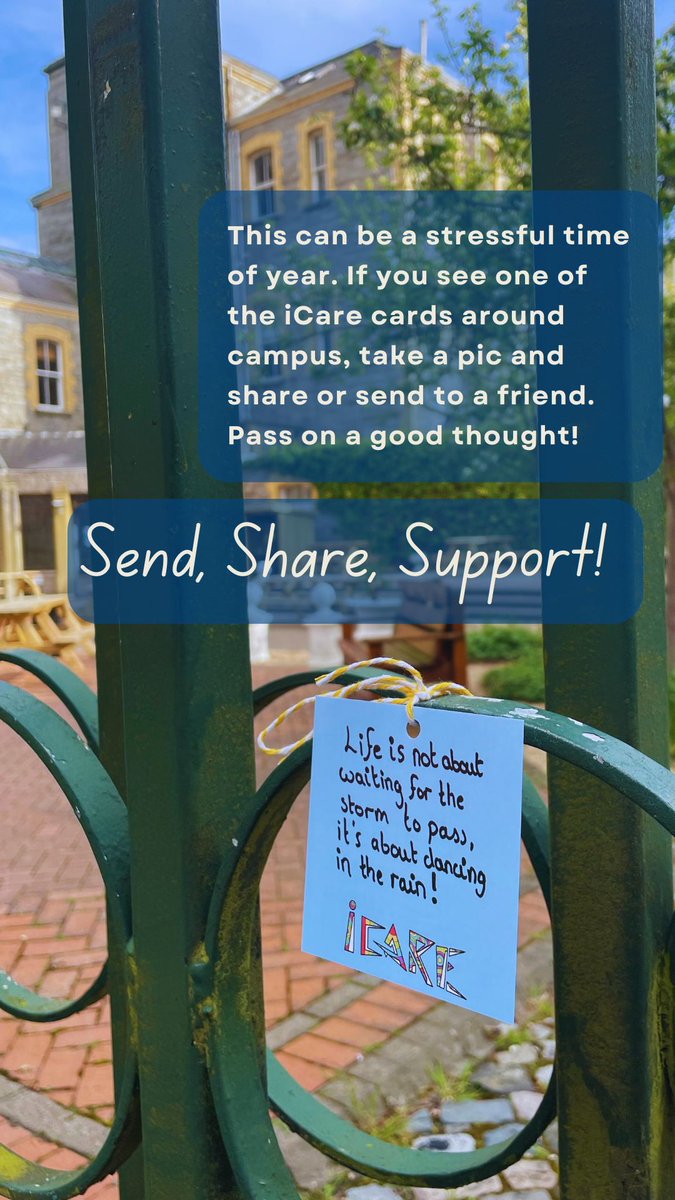 This can be a stressful time for our students. If you see some of the iCare notes around our campus in the coming weeks make sure you #sendsharesupport to your friends @ChaplaincyMIE @MIECampusLife #MentalHealthAwareness