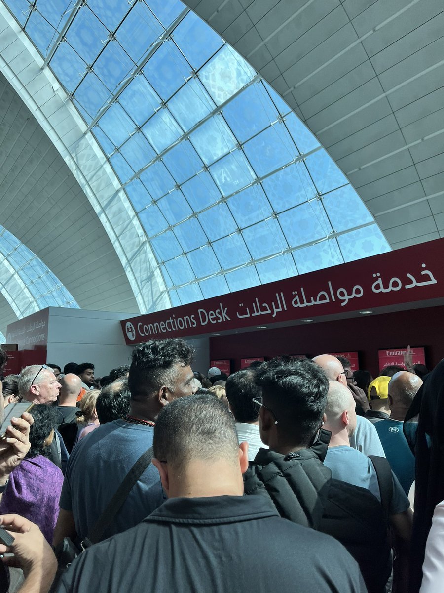 Dman_J's tweet photo. This is @emirates at the Terminal 3 in Dubai airport. 
This is supposed to be one of the world’s best airlines but they couldn’t care less about stranded travellers due to them cancelling connecting flights. https://t.co/7bbDyGgP9j