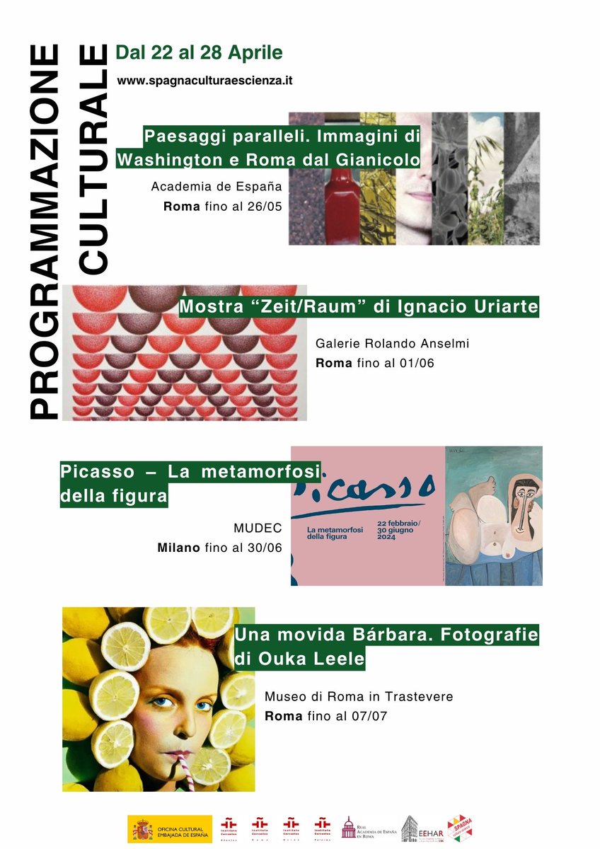 EmbEspItalia's tweet photo. 💡Qui trovate la programmazione culturale della prossima settimana. Seguite i nostri social, vi terremo informati ogni domenica.  

📣Per maggiori informazioni visita il sito web: https://t.co/Z1B0n9a3Cx

Vuoi ricevere la nostra newsletter? Iscriviti qui:https://t.co/YWSPOOo8Mv https://t.co/HqzkPo2NWo