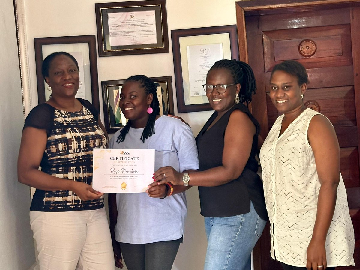 cgc_uganda's tweet photo. Congrats to Namubiru Rose, our star Programs Officer - SRH &amp; WASH, for being named Employee of the 1st Quarter! Rose has exceeded targets, innovated #SRHeducation in primary #schools ,&amp; secured key partnerships, all with limited resources. Weldone Rose!
 #Outstandingemployee https://t.co/9NYMtggiJa