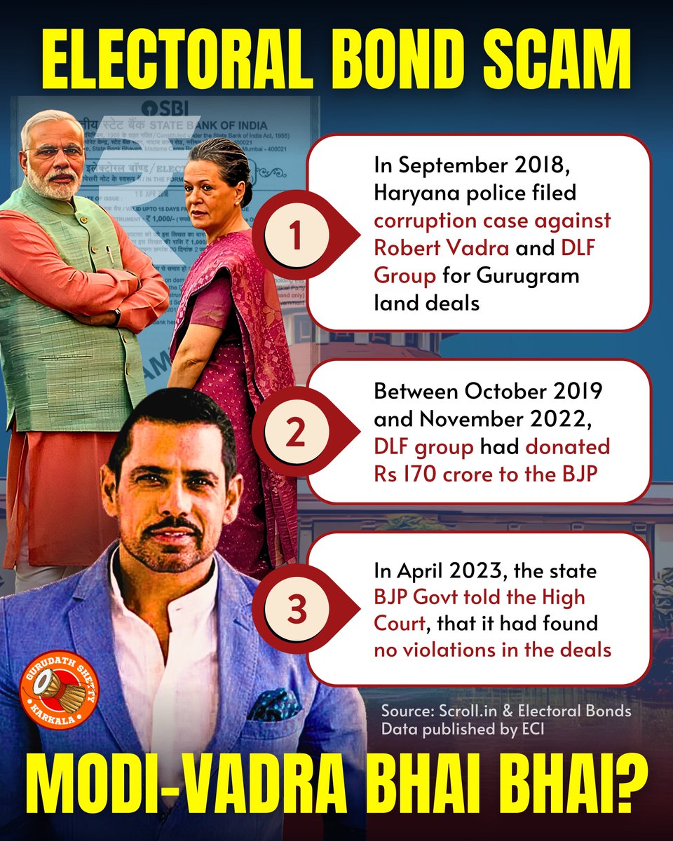 Do you remember what the #ModiKiGaurantee in 2014 was? It was to prosecute the corrupt, especially the Damaad, but instead they took Rs 170 crores donation through Electoral Bonds and gave him a clean chit..!! CONGRESS = EXTRA 2AB BJP