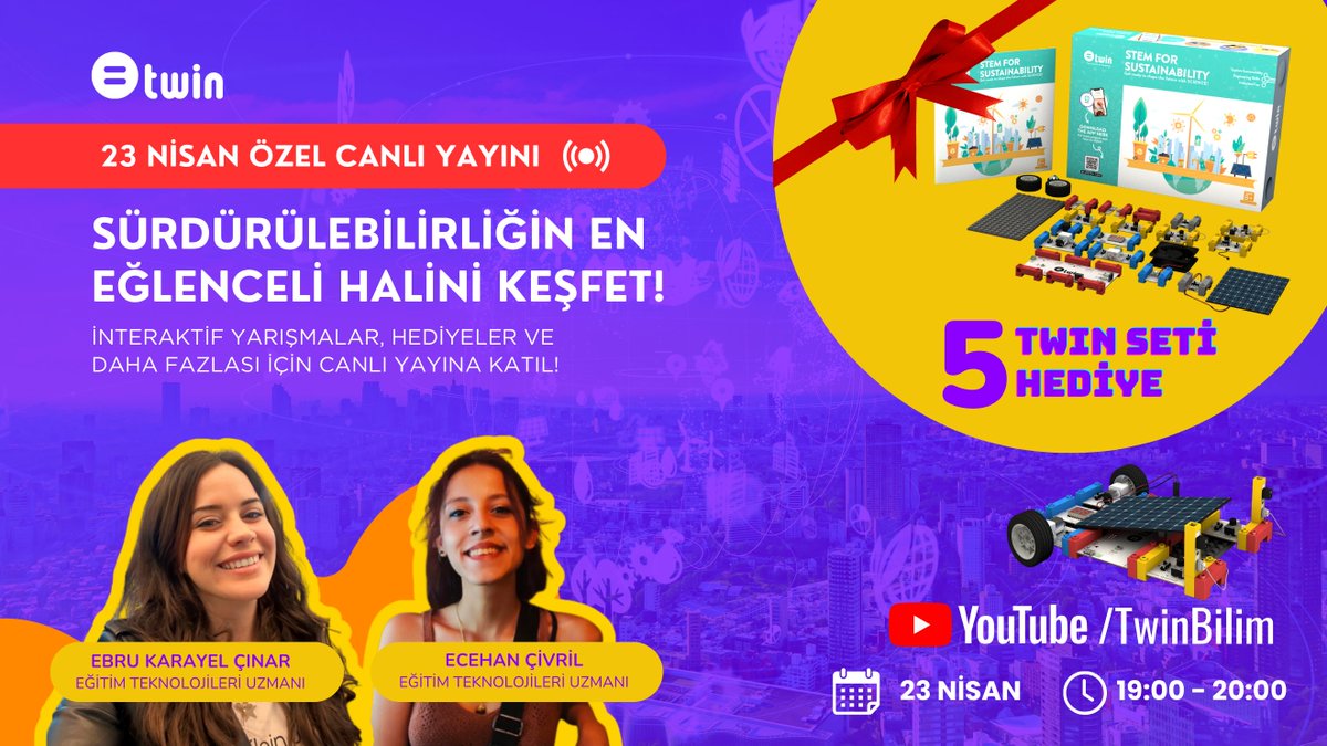 🎉 Elektrikli araç teknolojilerinden geri dönüşümün arkasındaki bilime, hayvanlar aleminden buzullara uzanan macera dolu bir sürdürülebilirlik serüvenine hazır olun.

📌 23 Nisan saat 19:00'daki eğlence ve sürpriz dolu canlı yayınımızı kaçırmayın!

🔗 youtube.com/TwinBilim