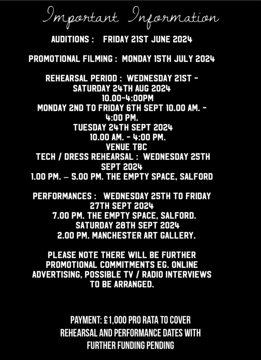 📣 Casting Call 📣
The DBC team are very happy to announce the casting calls for our upcoming play. Please read information carefully and share far and wide ❤️🎭👌#casting #CASTINGCALL #play #theatre #mcr #ACE #women #castingbreakdown #manchester