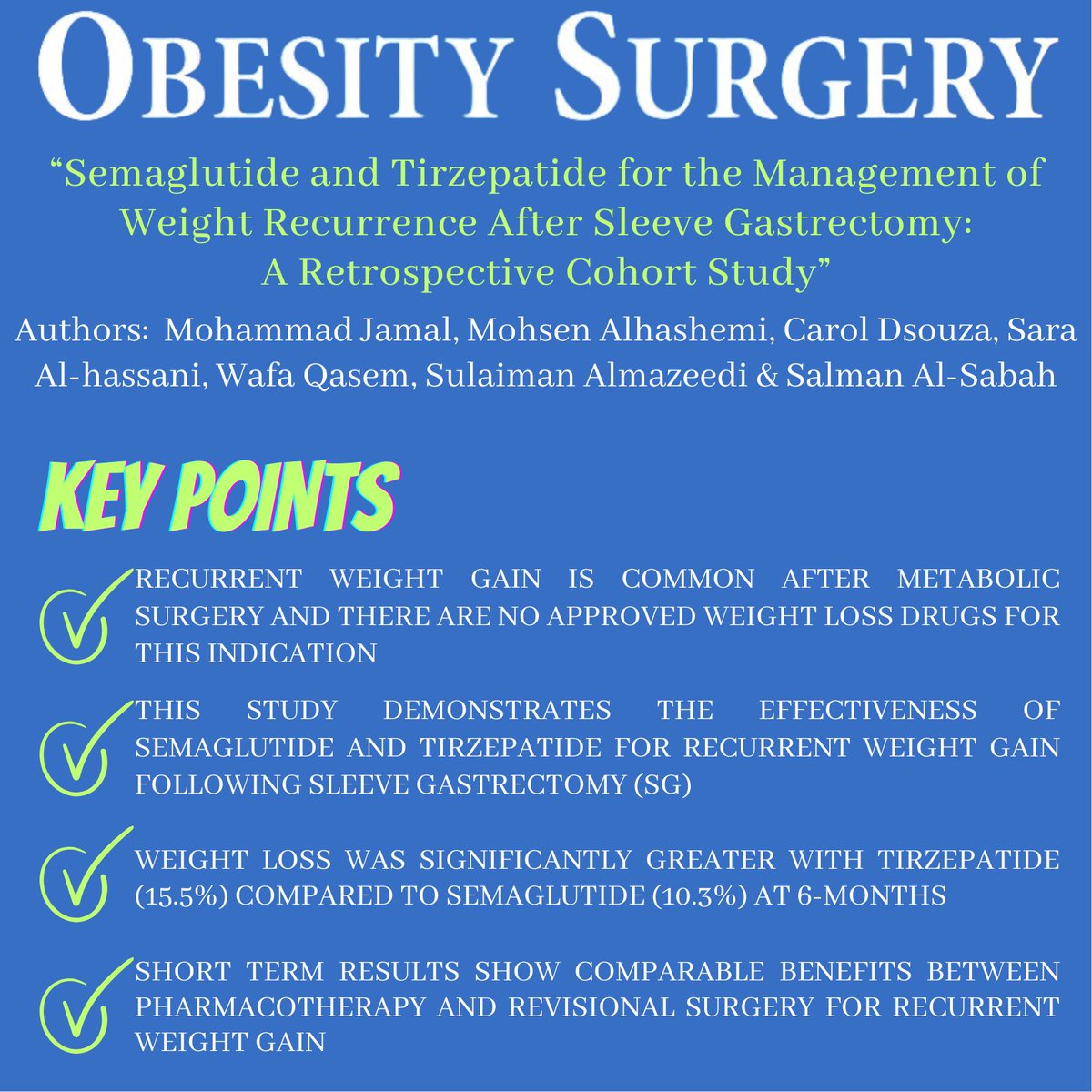 BEST PAPERS APRIL ISSUE 'Semaglutide and Tirzepatide for the Management of Weight Recurrence After Sleeve Gastrectomy: A Retrospective Cohort Study' DOI: doi.org/10.1007/s11695… FREE DOWNLOAD: rdcu.be/dFcyq