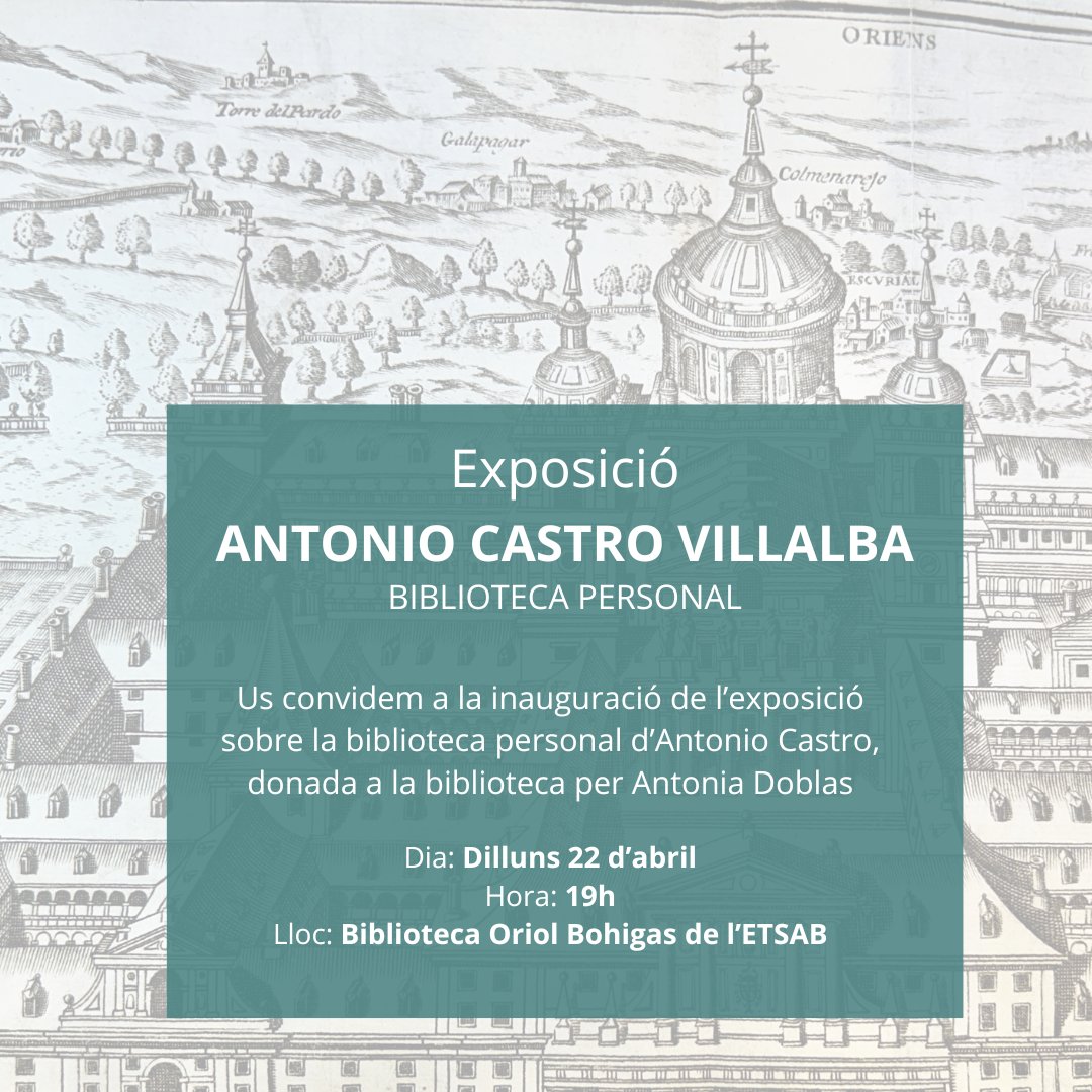 📌Inauguració de l’exposició sobre la biblioteca personal d’Antonio Castro, donada a la biblioteca per Antonia Doblas Dia: Dilluns 22 d’abril a les 19h Lloc: Biblioteca Oriol Bohigas de l’ETSAB   #bibliotecaoriolbohigasetsab #bibliotecaoriolbohigas #quèfemalesbiblios #etsab