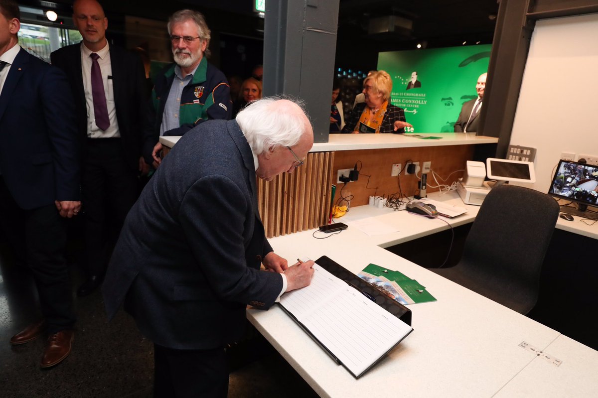On 19th April 2019 Uachtarán na hÉireann Michael D. Higgins <a href="/PresidentIRL/">President of Ireland</a> officially opened Áras Uí Chonghaile🙌🏼

‘Connolly’s life and ideas can continue to guide our present and illuminate our future. His vision is one yet to be fulfilled in so many respects.’

#ConnollyWasThere