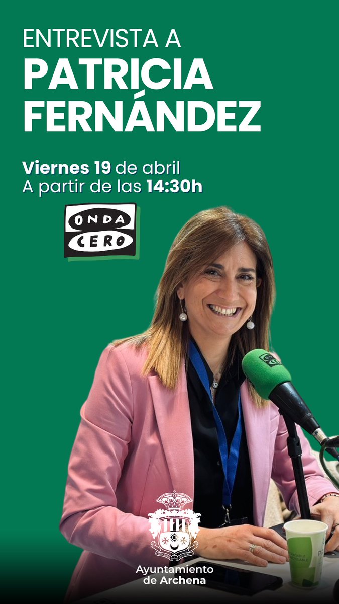 📻 La alcaldesa del @AytoArchena charlará con Mari Paz Martinez en Región de Murcia en la Onda, a partir de las 14:30 h. 🕰️ 14:30 h 📻 @ocrmurcia 🔗 ondacero.es/emisoras/murci…