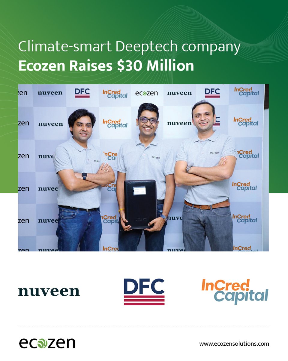 🚀 Big news! #Ecozen has secured $30M in #funding to expand our climate-smart tech to Africa & S.E. Asia & other sectors, thanks to partners like @NuveenInv, @IncredCapital, & @DFCgov! 🌍✨ From revolutionizing Indian agri to powering new sectors, we're scaling up for a 🌱future!