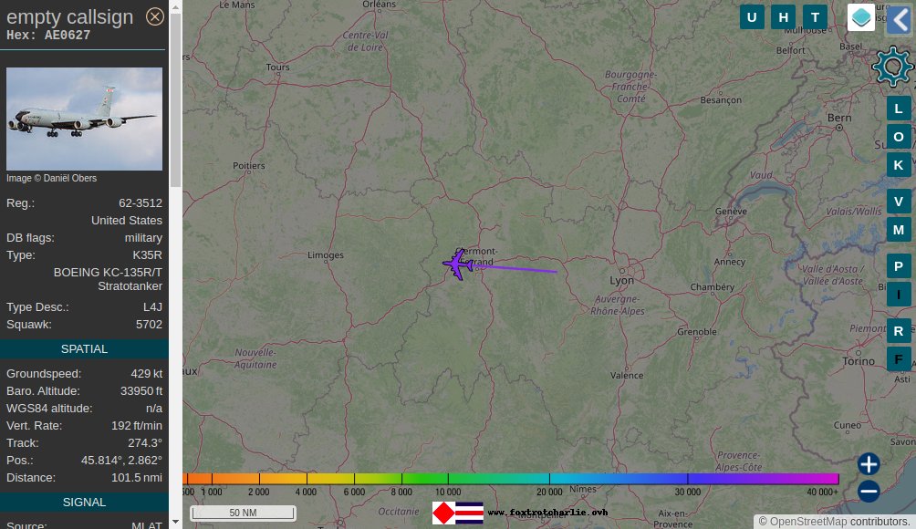 UnitedStatesAirForce Boeing KC-135R ✈️ flying in range of ChalonSurSaone receiver at 34000ft with tail 62-3512 ICAO code AE0627 UnitedStates 📡 foxtrotcharlie.ovh/todaymil