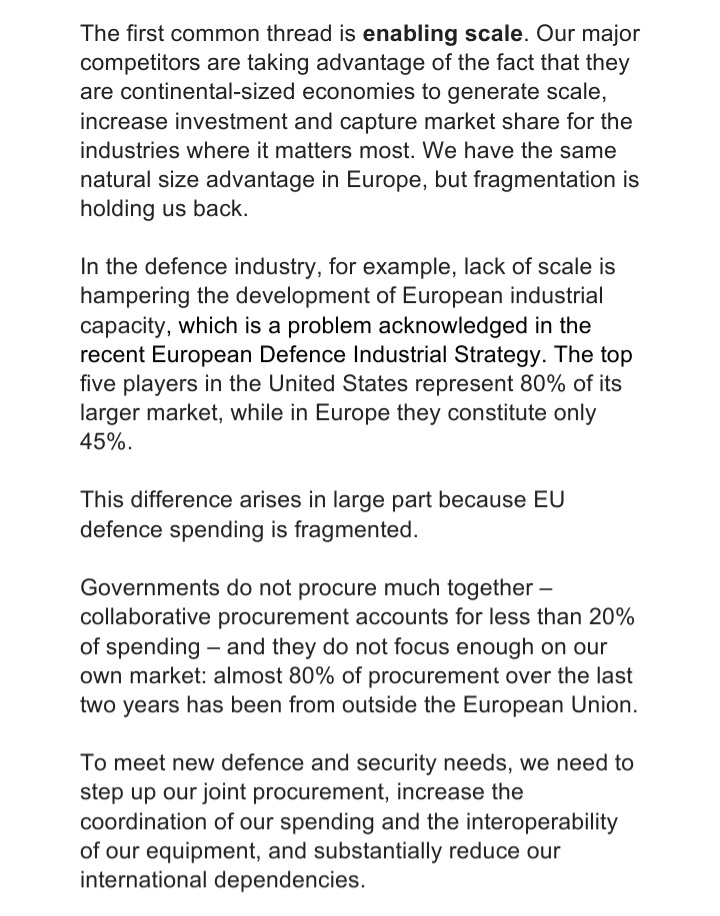 Is there a way out of fragmentation in production in the defence sector if you've not achieved political unity? So many hard political questions not answered, and I am afraid elusion will not work this time around. #DraghiReport