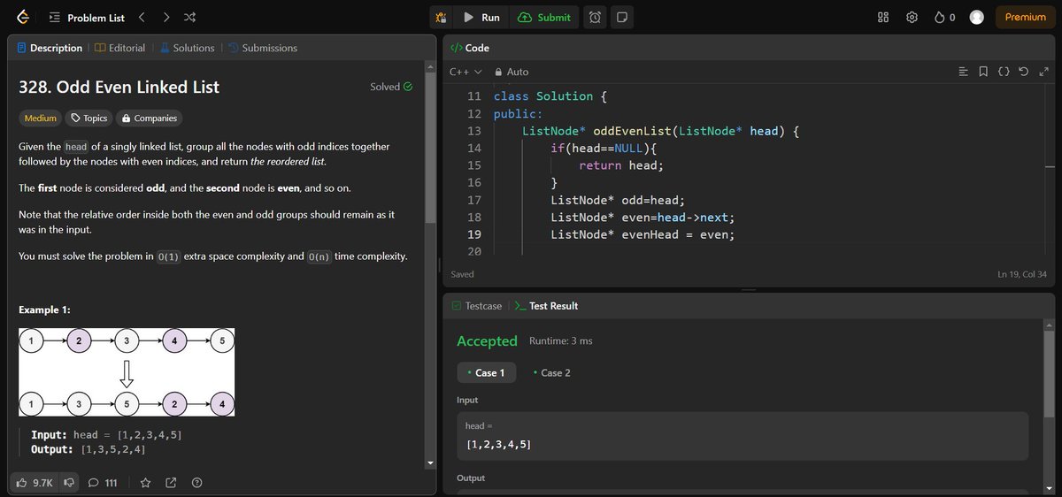 Day 5 of #100DaysOfCode!
Revised some mid-level Linked List questions.
Lets #Connect and grow together !!

 #buildinpublic #LearnInPublic #SoftwareEngineer #CodingChallenge