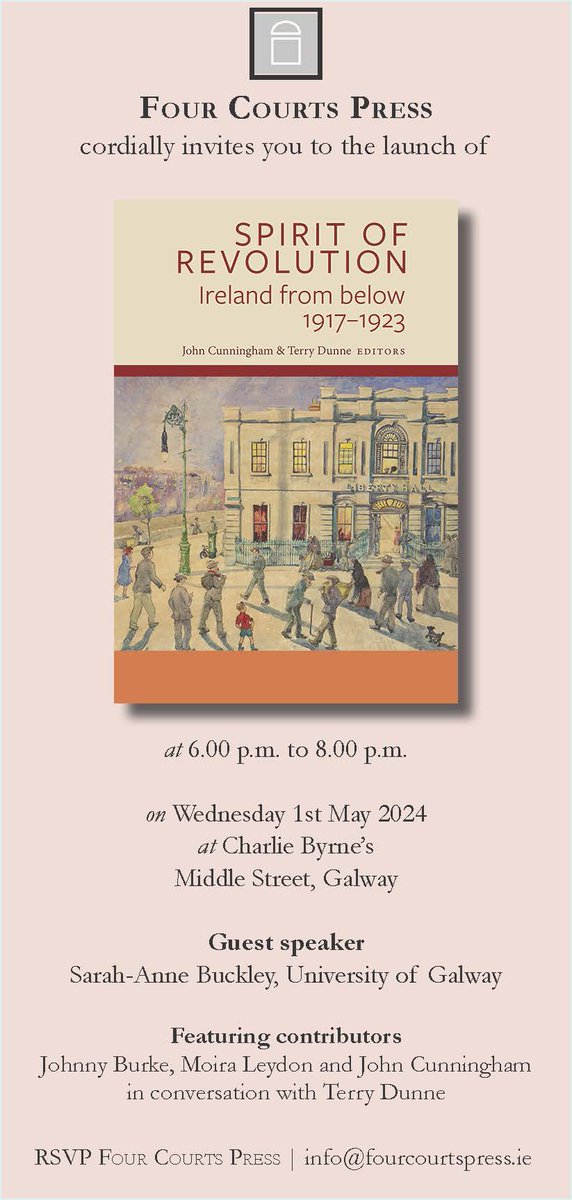 Proud to be launching this in one of my favourite bookshops @ByrnesBooks in Galway this Mayday, thanks to all the contributors and to @FourCourtsPress