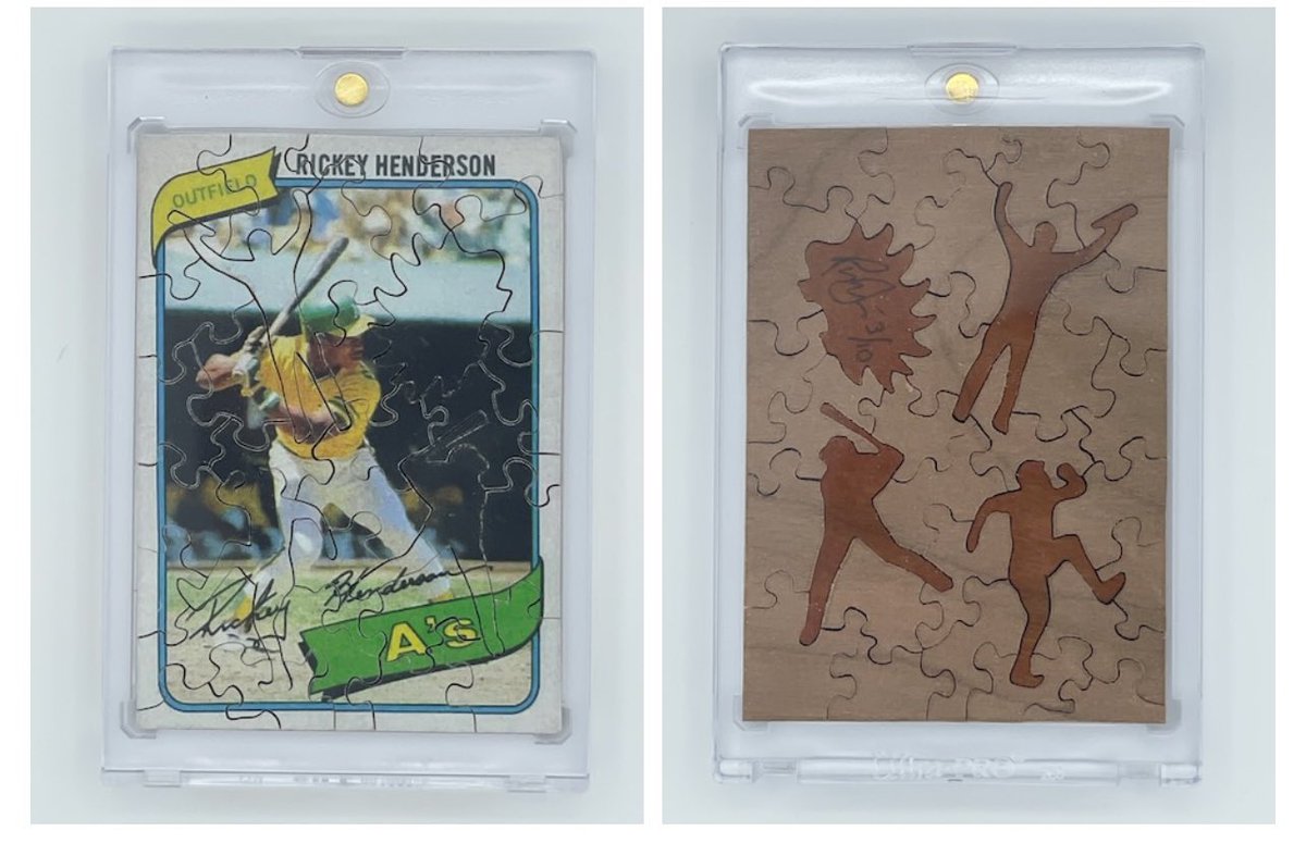 Congrats to @CardbrdPrfFilm, the winner of the Rickey Henderson wooden baseball card puzzle giveaway! DM me your address, and I’ll have this in the mail ASAP.