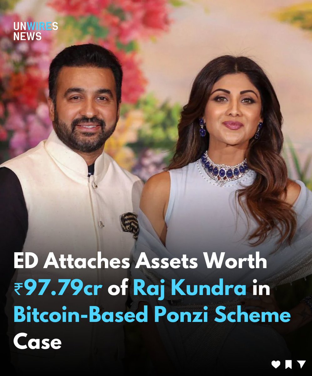 ED attaches ₹98cr Kundra assets in Pune 'GainBitcoin' Ponzi scam. According to sources, a part of the proceeds of crime in the GainBitcoin Ponzi scam, 285 Bitcoins, worth Rs 150 crore, is suspected to have gone to Shilpa Shetty

#karankundra #ShilpaShetty #unwiresnews #NEWS