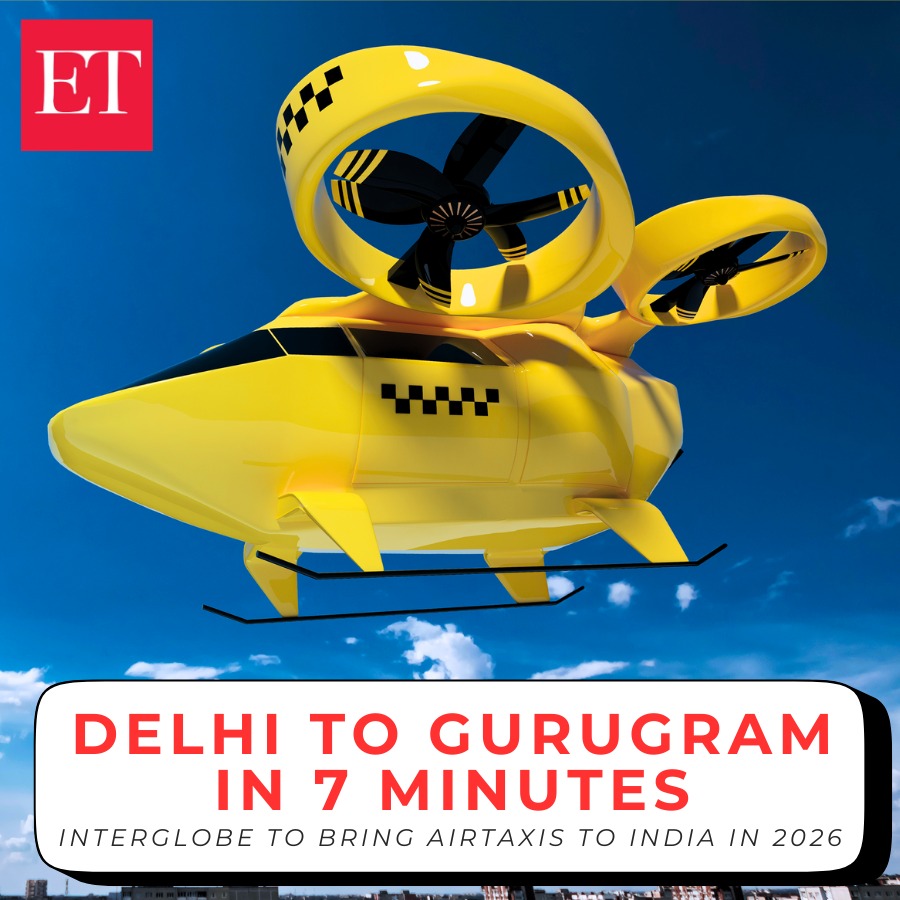 #ETTrending | Private carrier #IndiGo’s parent company #InterGlobeEnterprises is planning to launch an all-electric #AirTaxiService in #India in 2026 through which passengers can zip between #ConnaughtPlace in #Delhi to #Gurugram in #Haryana in as little as 7 minutes for around