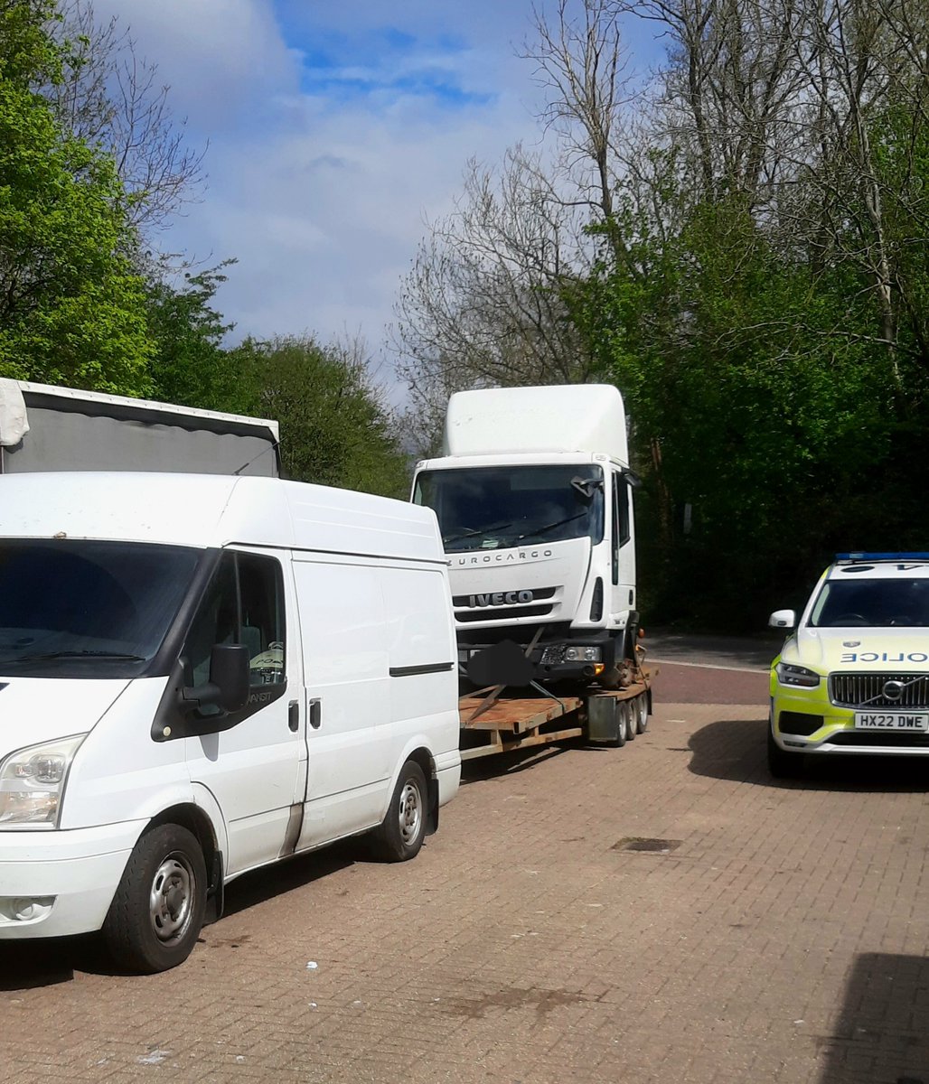 This unusual combination was seen on the M27 this morning. On inspection a list off offences were discovered, including weight, load security, & condition of van. Prohibition put on van and load, Driver reported for driving a vehicle in a dangerous condition #25620 #28036