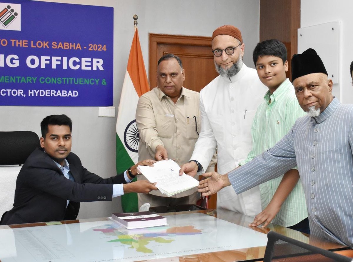 AIMIM President Barrister Asad Uddin Owaisi filed his nomination from the Hyderabad parliamentary seat.