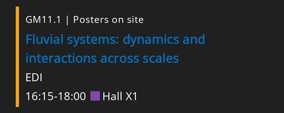An excellent second block of #FluvialSystems with talks covering the full range of spatial scales and processes. Don't forget posters at 1615-1800 starting from X1.143 #EGU24