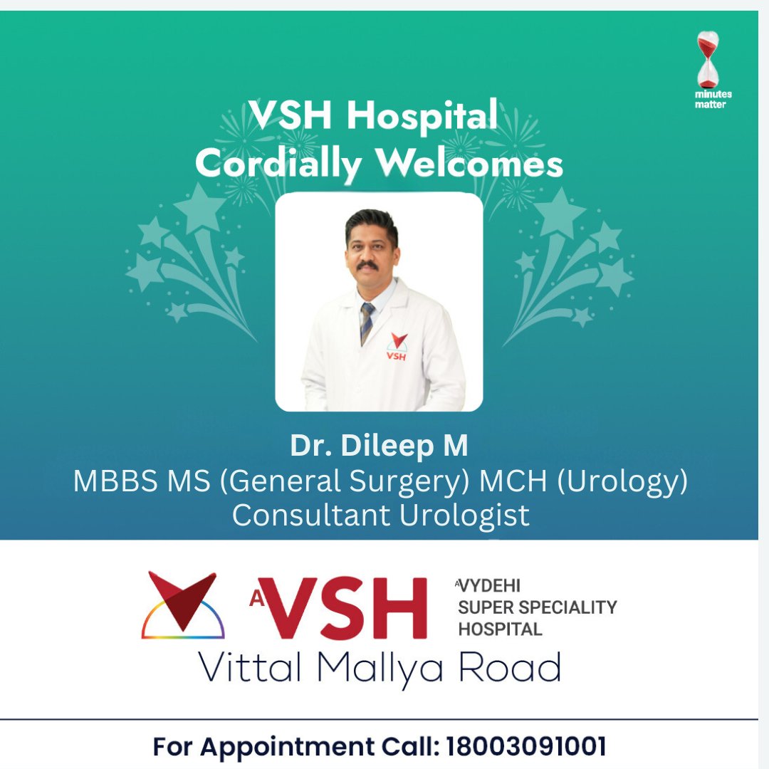 VSH Hospital proudly welcomes Dr Dileep M, a leading Urology specialist! His experience & knowledge bring even greater depth to our services. Schedule your consultation now.