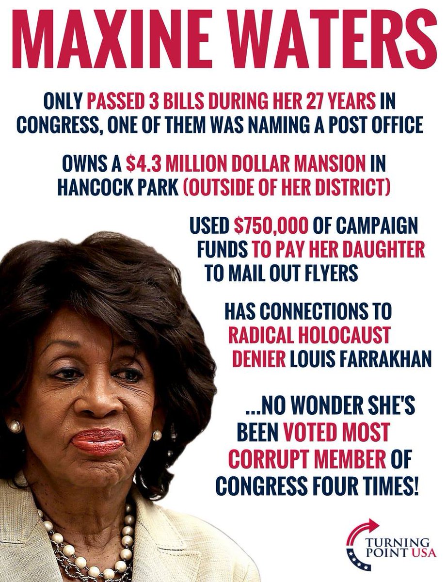 @Travis_in_Flint Anti-Semite Maxine Waters is The Big Gal in her family, like the Biden's, her kids launder funds, she called for violence in the USA, she had role in a fed bailout for One United Bank on whose board her husband served & owned a sizable stake, the corruption list is massive.