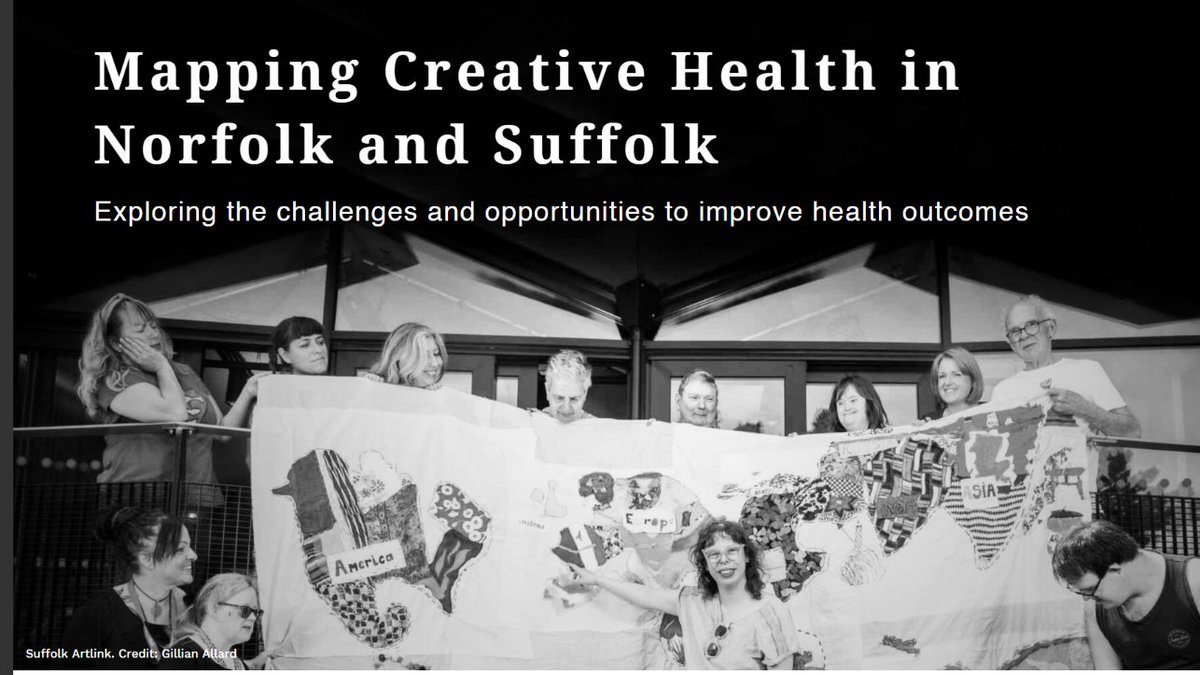 🗺️ 'Mapping Creative Health in Norfolk and Suffolk' A new report by @CreativeLivesCL was launched yesterday. The report highlights the potential of creative health interventions across culture & heritage to meet health & wellbeing needs in the region. ➡️ bit.ly/4aW28k4