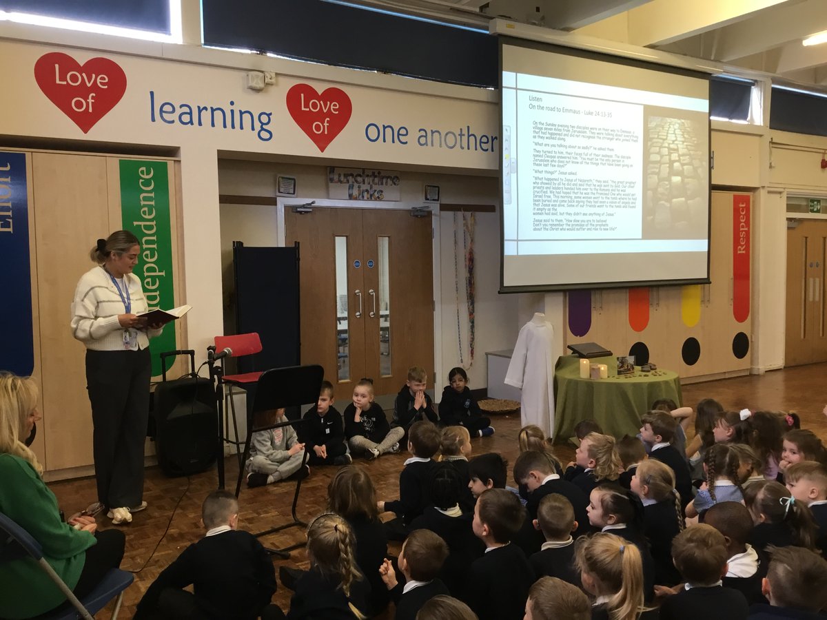Friday 19th April - Y2B led on whole school worship on 'The Road to Emmaus' and asked us to think about how we can walk with Jesus.