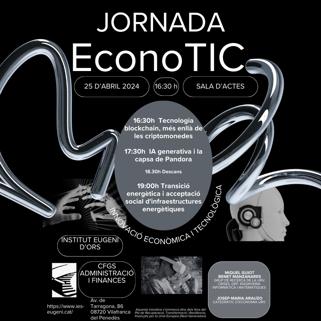 Jornada EconoTIC!
Dijous 25 d'abril. 16.30 h. Sala d'actes.

Més informació: ies-eugeni.cat/mod/forum/disc…

#EdOrs  #penedès  #Vilafranca