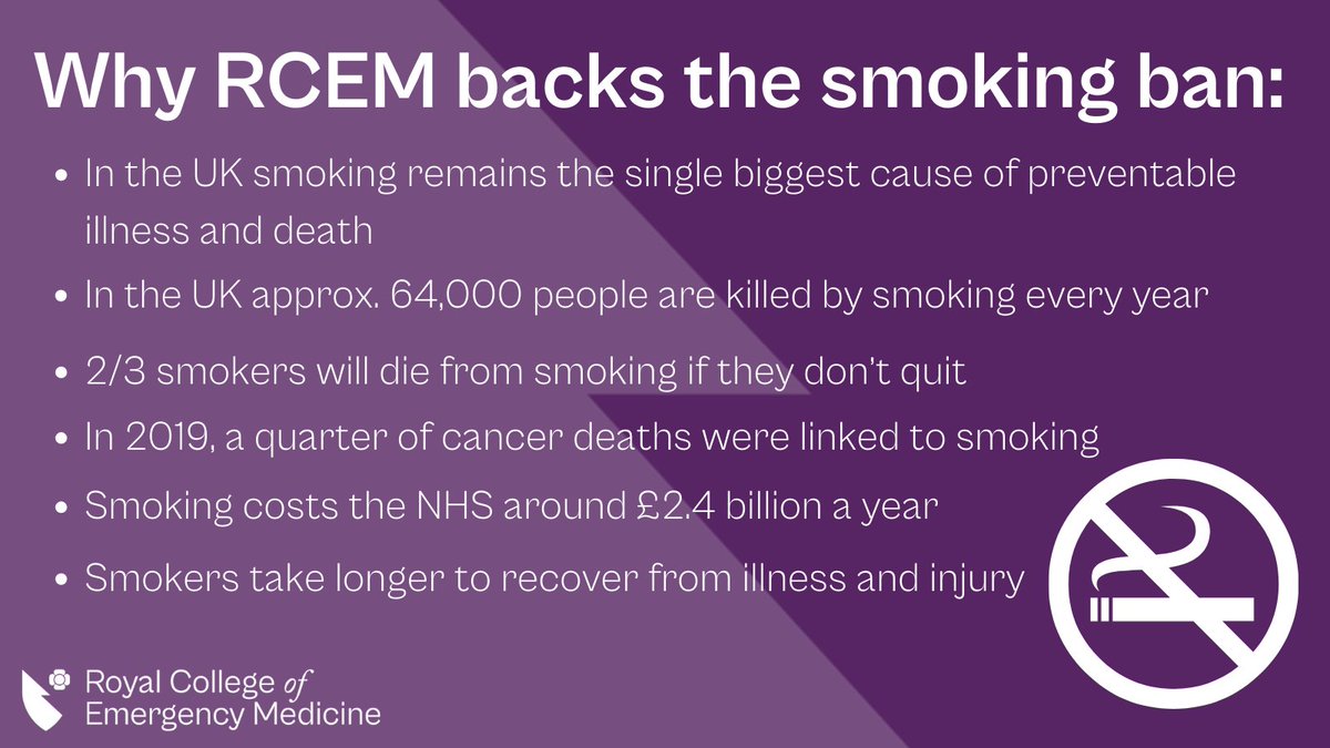 RCEM supports the Tobacco and Vapes Bill and the ambition to create a #smokefreegeneration 

The negative effect smoking has on health cannot be underestimated. Its devastating consequences can be seen clearly every single day in EDs and wards across the country. 

 #smokefree