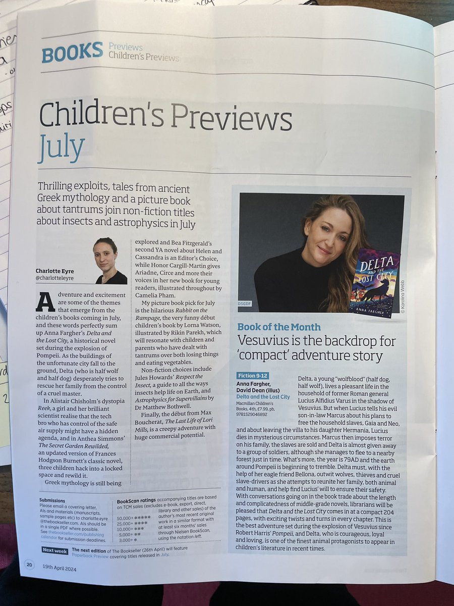 DELTA is the Book of the Month for July in the @_thebookseller! 🥹 “The best adventure set during the explosion of Vesuvius since Robert Harris’ POMPEII”. Thank you @CharlotteLEyre 💙, I’m completely thrilled. Preorder: waterstones.com/book/delta-and…