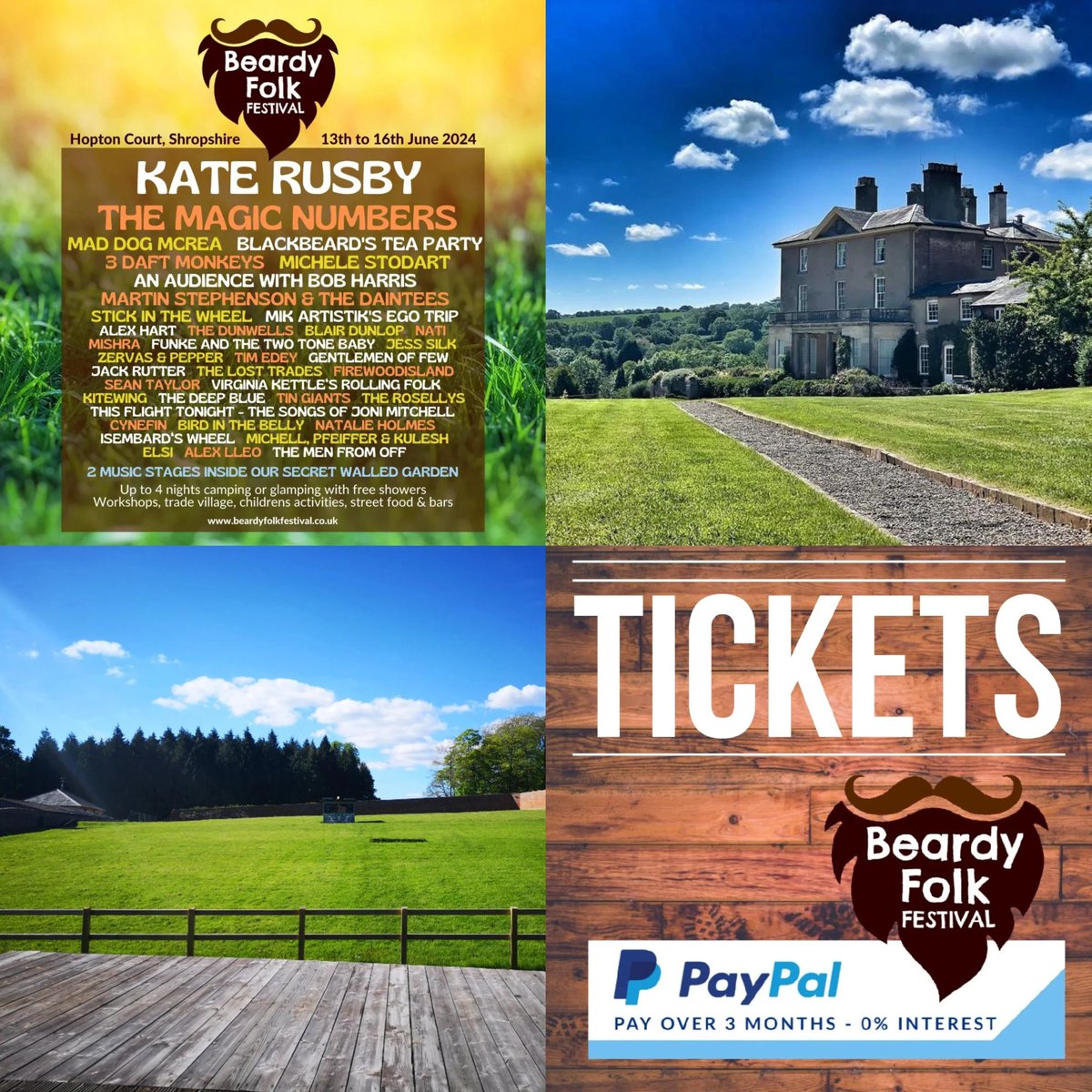 TICKET PRICES GO UP FOR THE LAST TIME ⬆️ on Monday 1st May, so book your place today 👍 PAY IN 3️⃣ You have the option to pay in 3 with PayPal. This means you can spread the cost of tickets etc over 3️⃣ INTEREST FREE payments ✅✅✅ #beardyfolkfestival #shropshire #musicfestival