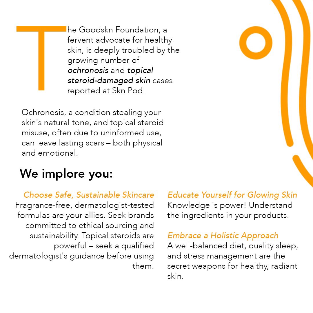 Skin SOS! ⚠️ 

@GoodsknAfrica is alarmed by the rise of ochronosis & topical steroid damage in Ghana.

Protect your skin! 
Choose safe, sustainable products & consult a professional. 

Let's fight for healthy skin together. #SafeSkincare #TheGoodsknFoundation #SknPod