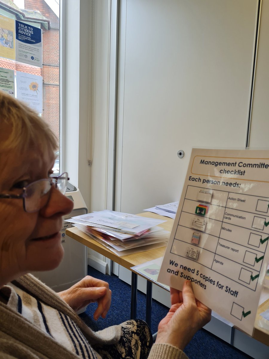 Rita is using her sheet to help remember what goes in each person's folder for Management Committee next week. #ByandFor #LearningDisabilities