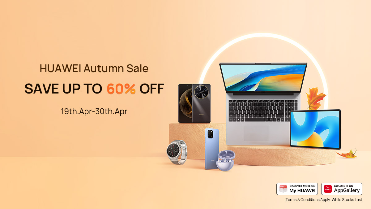 HUAWEI Autumn sale is on ! 🤩 Shop your #HUAWEI faves and SAVE up to 60% off until 30th April 2024.Don't miss out, start shopping now👉👉👉 bit.ly/3RUdUnv