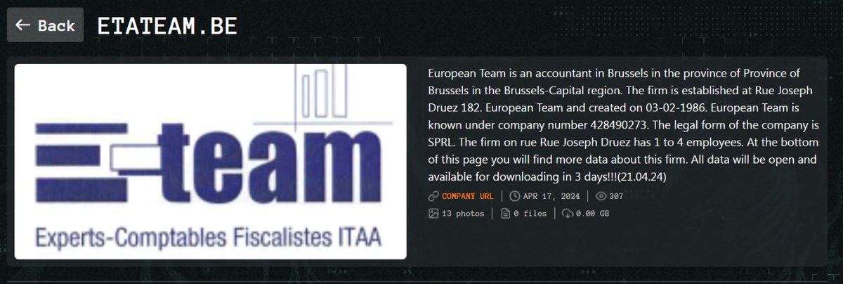 Qilin #ransomware group has added etateam (etateam.be) to their victim list. #Belgium #qilin #cyberattack #darkweb #databreach