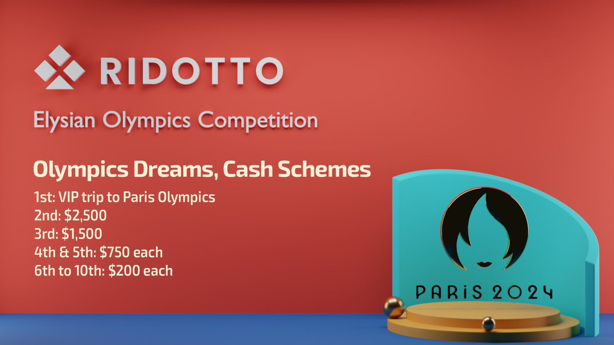 Selamlar Ridotto play.ridotto.io projesine göz atalım, değerlendirelim. Olimpiyat Zaferi Bahisleri Degens Yarışması 19 Nisan - 19 Mayıs 2024 arası devam edecek. 10.000$’lık ödül havuzundan yararlanın. Ödül Dağıtımı: 1. Sıra: Uçuş, otel ve konaklama dahil olmak