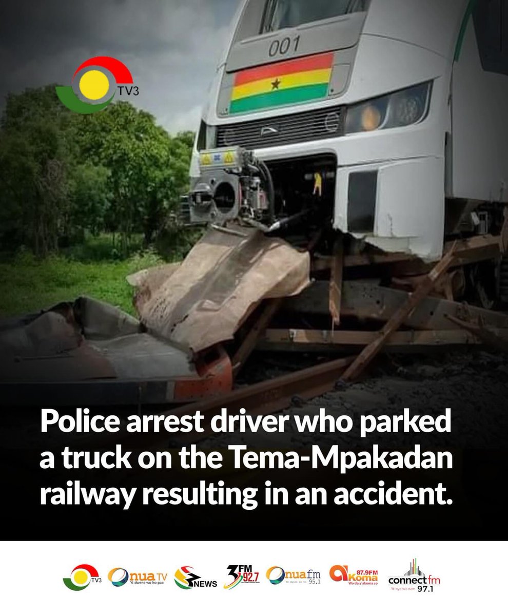Police arrest driver who parked a truck on the Tema-Mpakadan railway resulting in an accident. #AkomaNews #AkomaFM