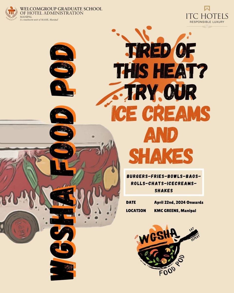 Tired of this heat? Treat yourself at the WGSHA food pod with our all-new range of ice creams and shakes. 
@wmanipal @mahe_manipal @itchotels @itccorpcom 

#foodpod #manipal #foodtrend #spotted #wgsha #mahe #manipal #mahemanipal #studentslife #ExperientialLearning