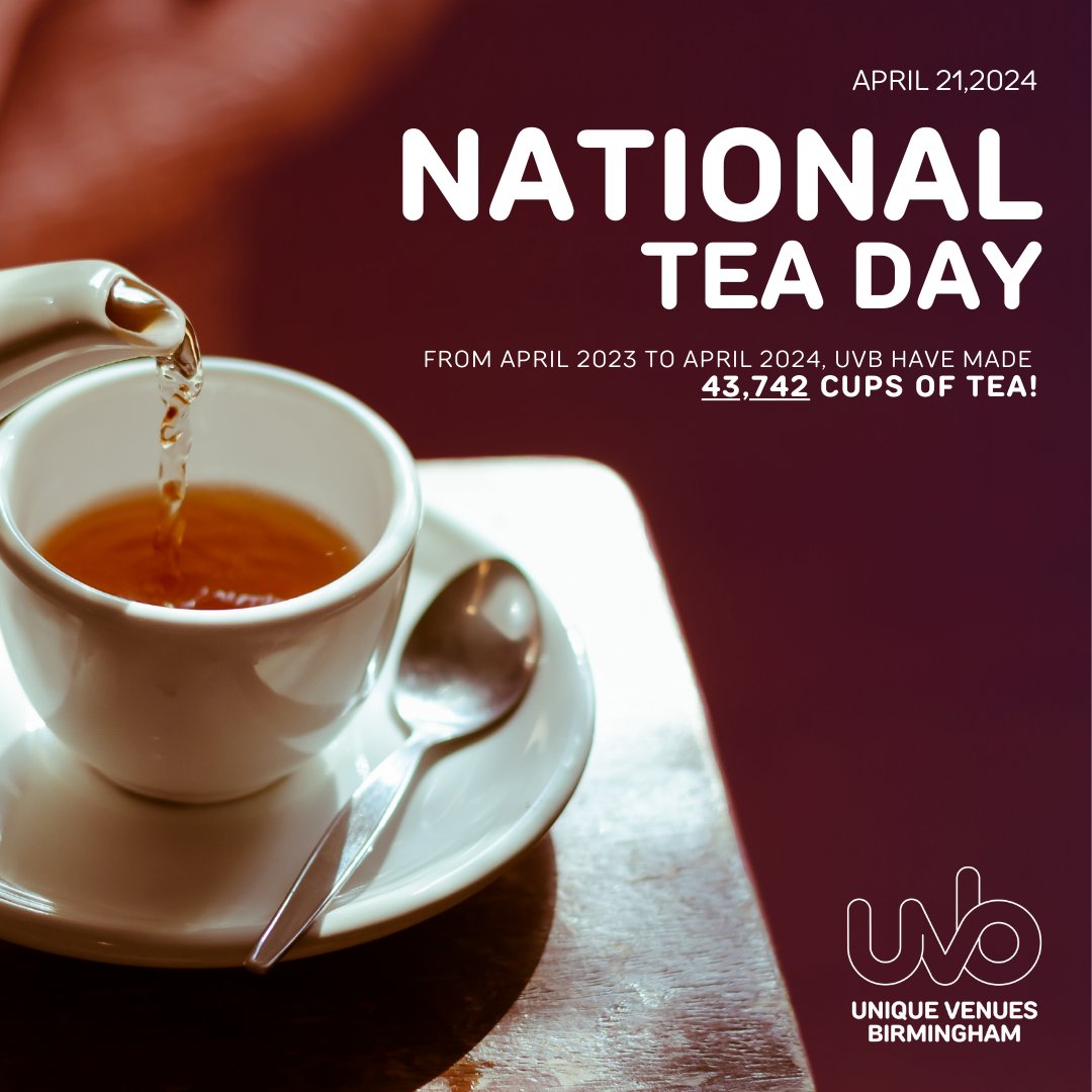 Happy National Tea Day! ☕️ Did you know that Unique Venues Birmingham has brewed a whopping 43,742 CUPS OF TEA in the past year? That’s enough to fill a swimming pool! 😱 🏊‍♀️ Let's cheers to all the tea-riffic memories made over a cuppa at UVB. 💕 #NationalTeaDay