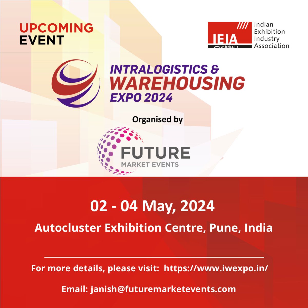 #IEIA upcoming member event: Intralogistics & Warehousing Expo
For more details: iwexpo.in  
#IntralogisticsAndWarehousingExpo #IntralogisticsAndWarehousingExpo2024 #IntralogisticsAndWarehousingExpoPune #IEIA #Exhibitions  
Be a member now- lnkd.in/gejg-Jh