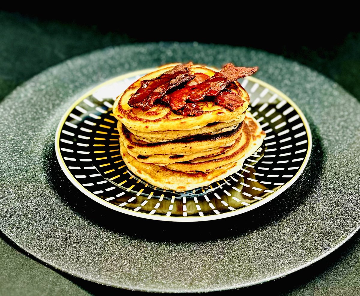 American Pancakes with Wafer-Bacon and Maple Syrup by Nigella. I have made these a lot over the years - and I mean a lot. When you make them, you will understand why. #NigellaBites #CookTheBook