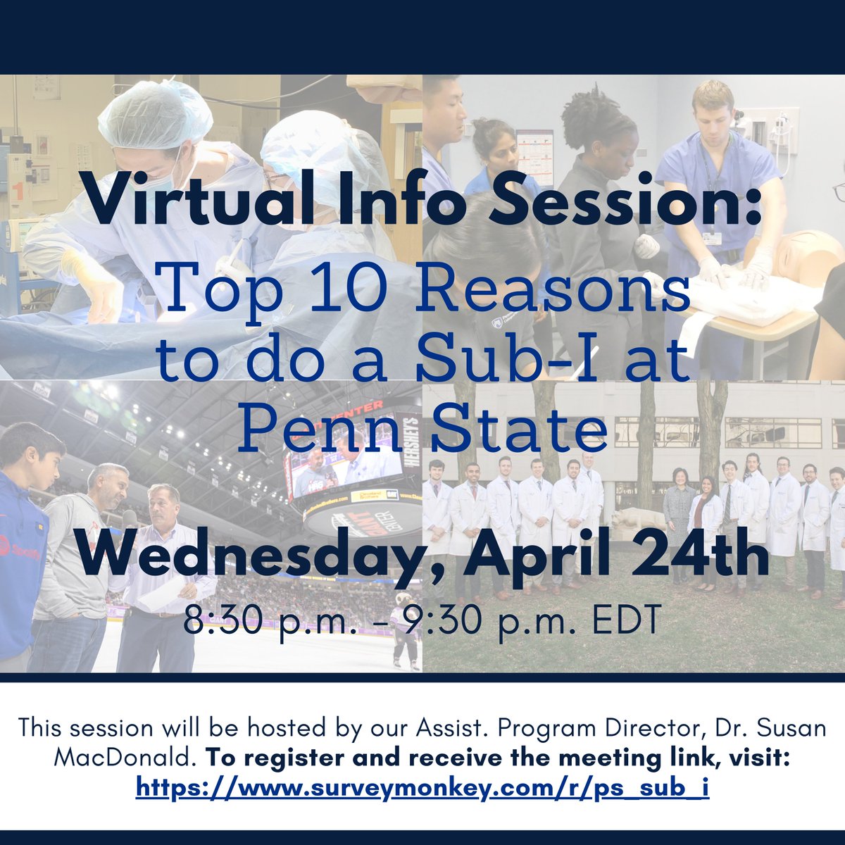 Thinking about doing a Sub-I rotation with us at @PennStHershey? Assist. program director, @smacdonald_md, is hosting a virtual info session on April 24 @ 8:30 pm EDT! To receive the link, register at bit.ly/4b24XQU. Block dates are flexible! Questions? Send us a DM!
