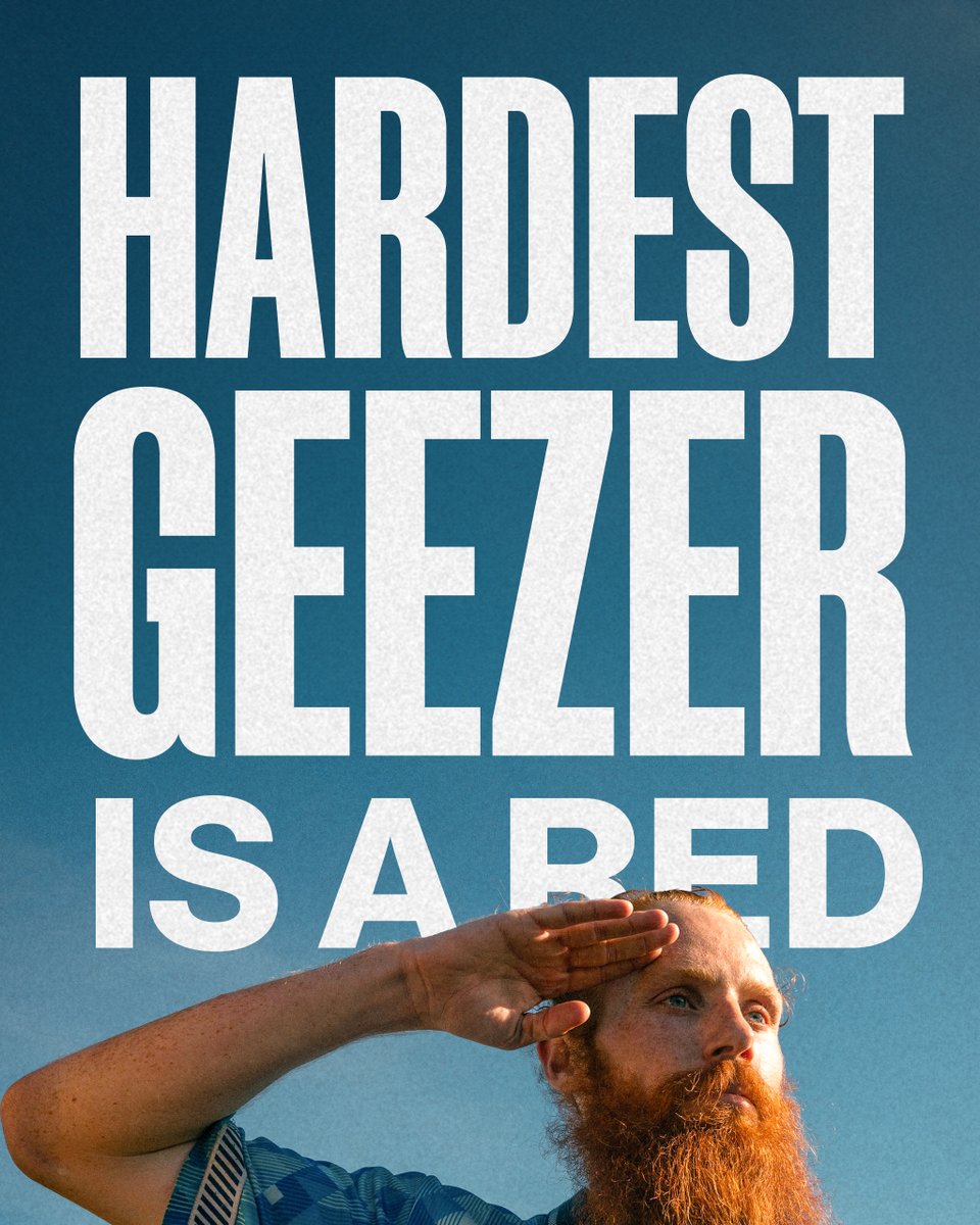 A poster will the words "Hardest Geezer is a Red" in big letters featuring a picture of Russ Cook at the bottom